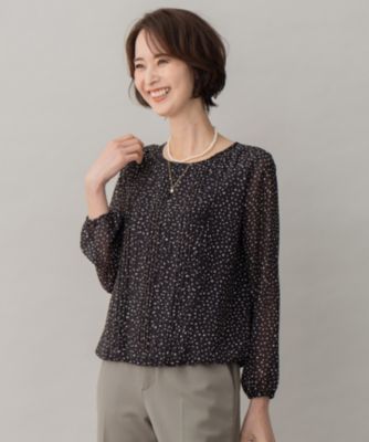 集英社HAPPY PLUS STORE自由区 L（ジユウク　エル）/【洗える/ドット柄】ロイヤルシフォン プルオーバーカットソー