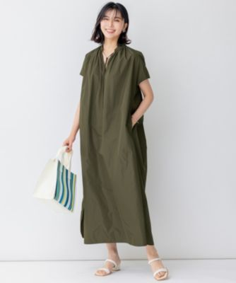 louise／M リブニットロングワンピース サイドスリット カーキ えげつない