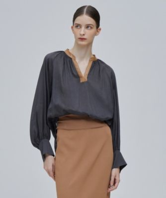 BEIGE PAULINE / レザーコンビブラウス BEIGE，(ベイジ)の【STORY 7月号掲載】 PAULINE / レザーコンビ