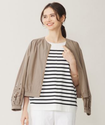 自由区【洗える】テンセルコットンエンブロイダリー ジャケットノーカラー 自由区 L(ジユウク エル)の【洗える】テンセルコットンエンブロイ