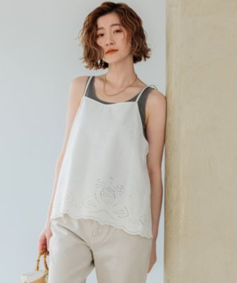 23区【洗える】リネンエンブロイダリー キャミソール ブラウス&パンツセット 23区｜【洗える】リネンエンブロイダリー キャミソール ブラウス