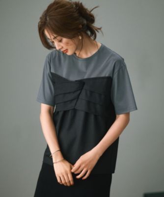 ぜび★美品　23区　46　スムースデザイン コンビ カットソー　洗える 23区｜【WEB限定カラーあり/洗える】スムースデザイン コンビ