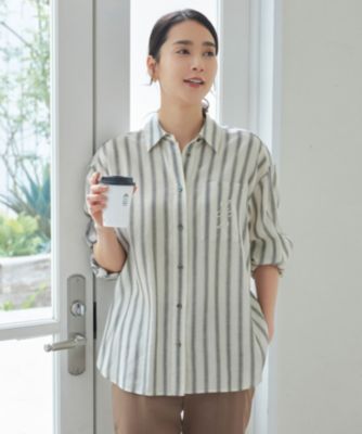 MADISONBLUE モカベージュ 名品 マダムシャツ リネン100% 刺繍 直営店