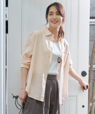 【自由区】テンセルリネンブラウス 白 38 セール】 【洗える】テンセルリネンベーシック シャツ （シャツ