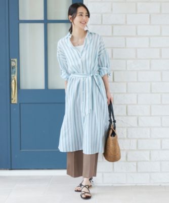 【新品タグ付き✨】クロスアンドクロス　リネンシャツワンピース　2way　洗える 96298ac4c2ca0b249b975aa3197f2a