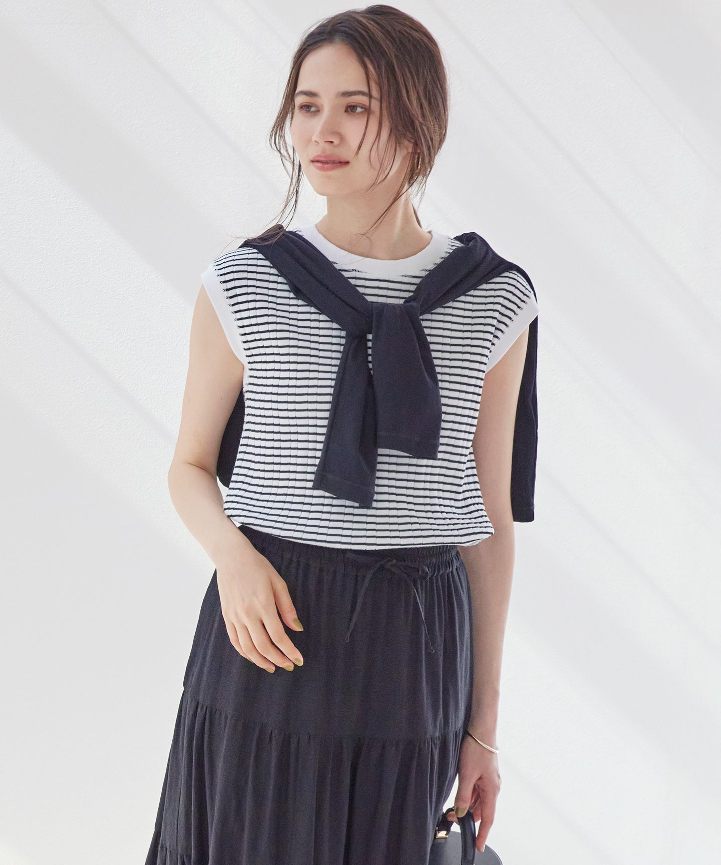 23区(ニジュウサンク)/【SLOW/一部店舗限定】ランダムリブフライス フレンチスリーブ カットソー
