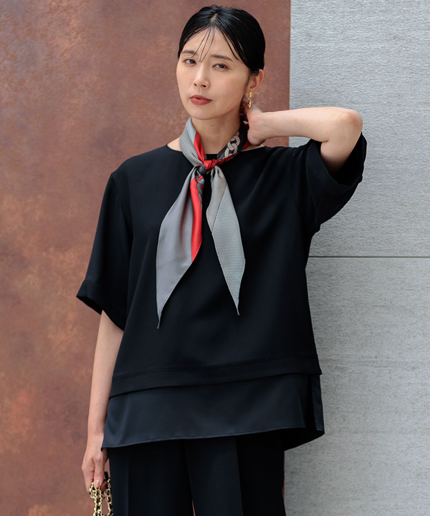 23区 S(ニジュウサンク エス)/【洗える】ストレッチジョーゼット ラウンドネック カットソー