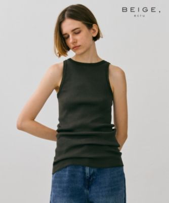 集英社HAPPY PLUS STOREBEIGE，（ベイジ）/【BEIGE、ecru/WEB限定・洗える】RIB TOPS /  コットンシルクアメリカンスリーブトップス