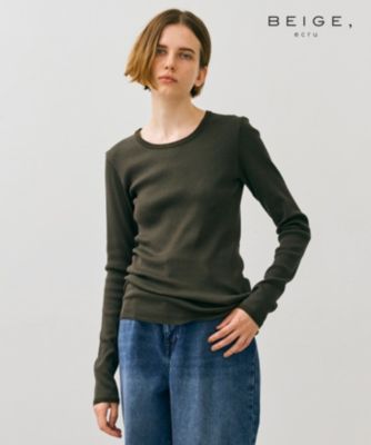 集英社HAPPY PLUS STOREBEIGE，（ベイジ）/【BEIGE、ecru/WEB限定・洗える】RIB TOPS /  コットンシルクロングスリーブトップス