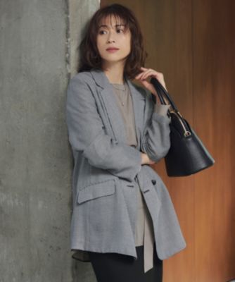 【大きいサイズ】自由区　【洗える】ビエラチェックテーラード ジャケット　24AW 自由区(ジユウク)の【洗える】ビエラチェックテーラード