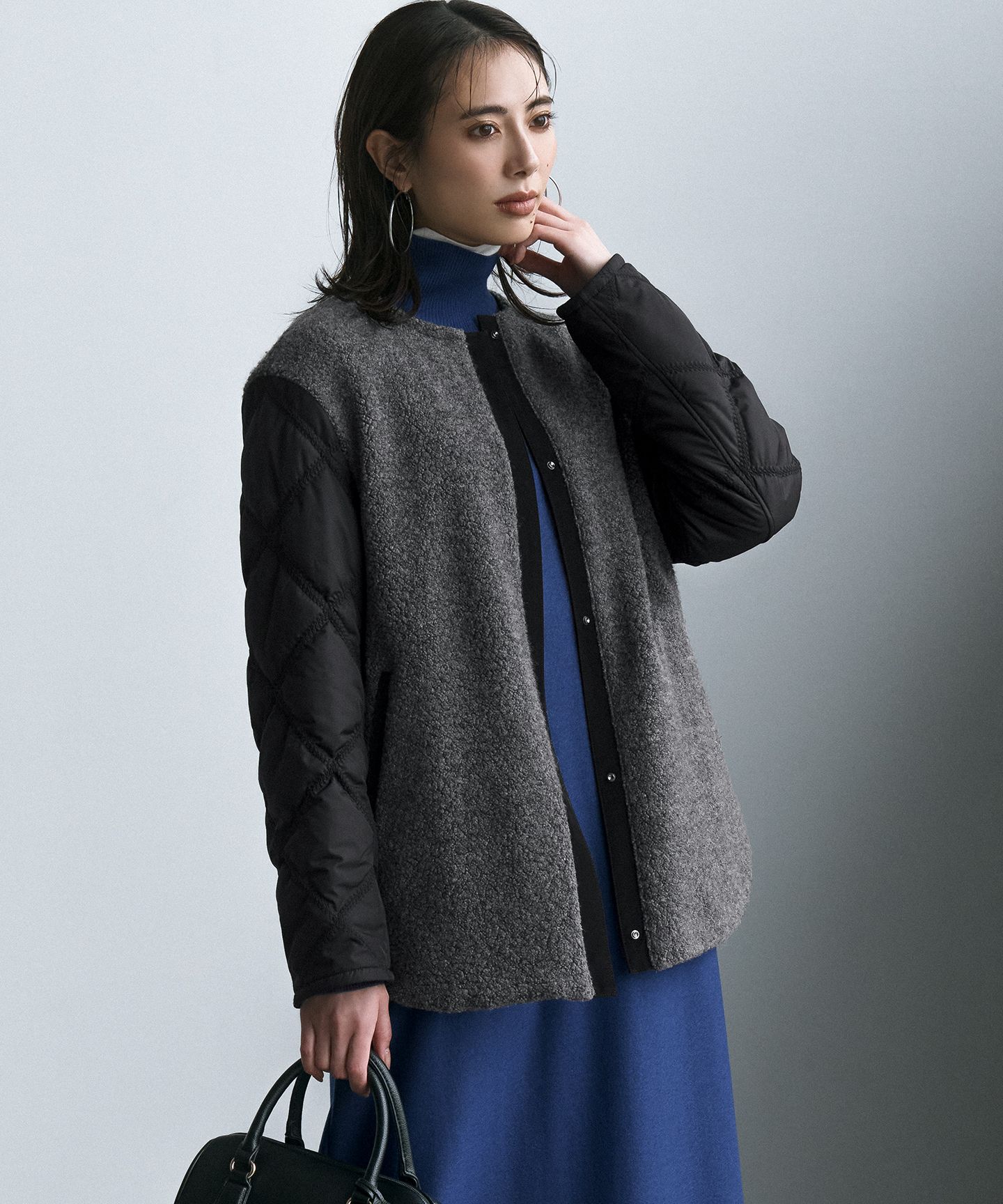 ICB(アイシービー)/【リバーシブル着用可能】 ラミネートパイルキルト ミドル丈コート