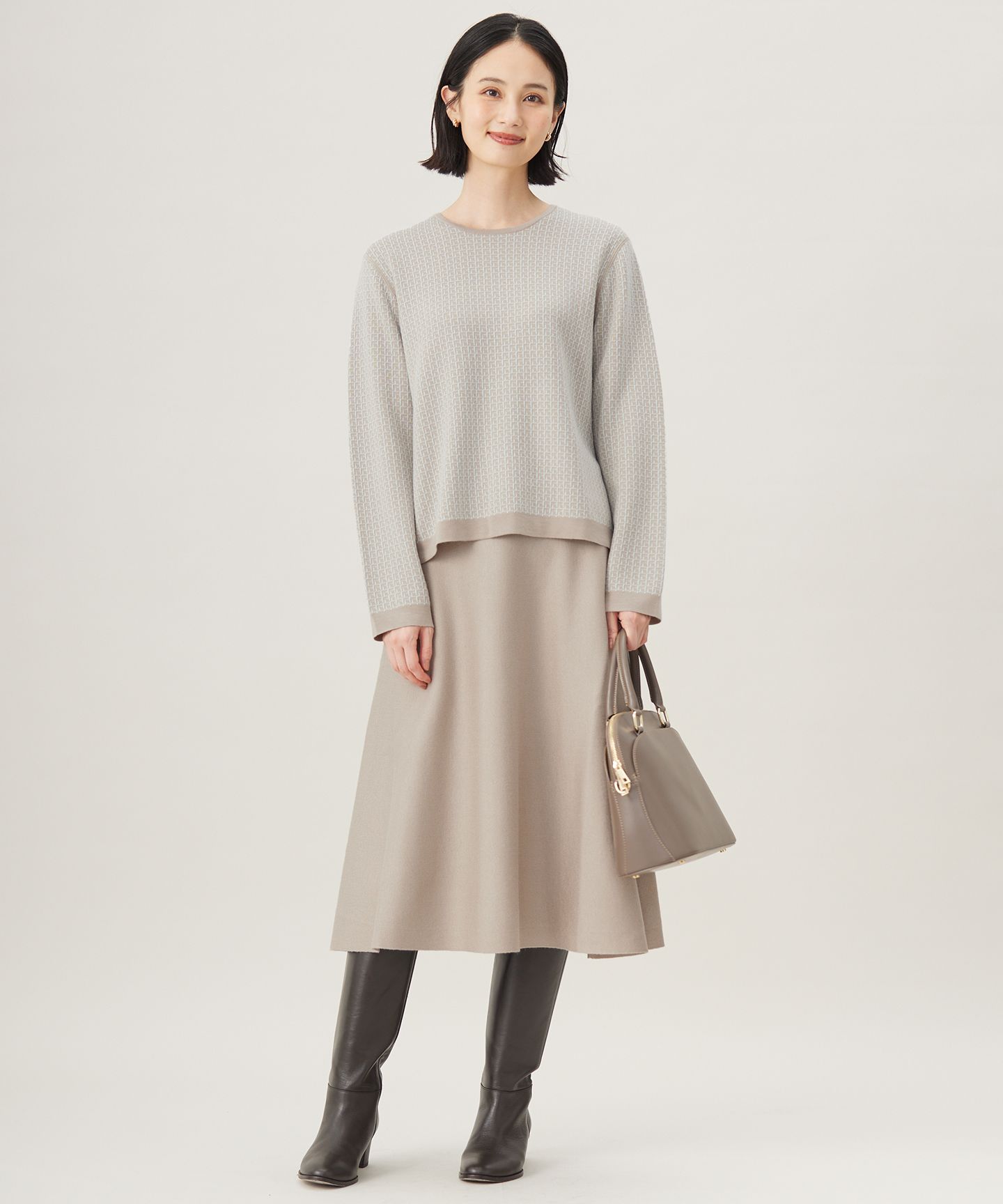 自由区 L(ジユウク　エル)/【WEB限定カラーあり・洗える】リバーシブルニット セットアップ(プルオーバー×フレアスカート)