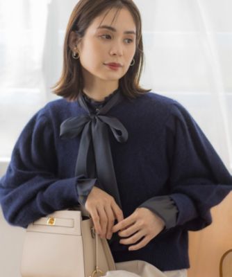 組曲(クミキョク)の【WEB限定】フラッフィーファー パフスリーブニット