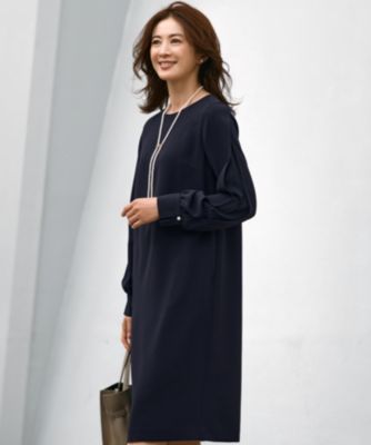 集英社HAPPY PLUS STORE23区 L（ニジュウサンク エル）/【セットアップ対応】トリアセダブルジョーゼット スリットシフォンスリーブ ワンピース