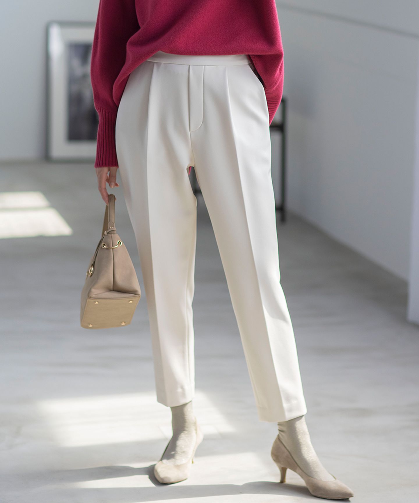 組曲 L(クミキョク　エル)/【暖かい・美シルエット・ストレッチ】バックウォーム テーパードパンツ