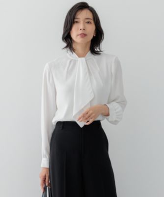 集英社HAPPY PLUS STORE23区 S（ニジュウサンク エス）/【吸水速乾/UVケア/防シワ性】バックサテンアムンゼン ボウタイ付き 2WAY ブラウス