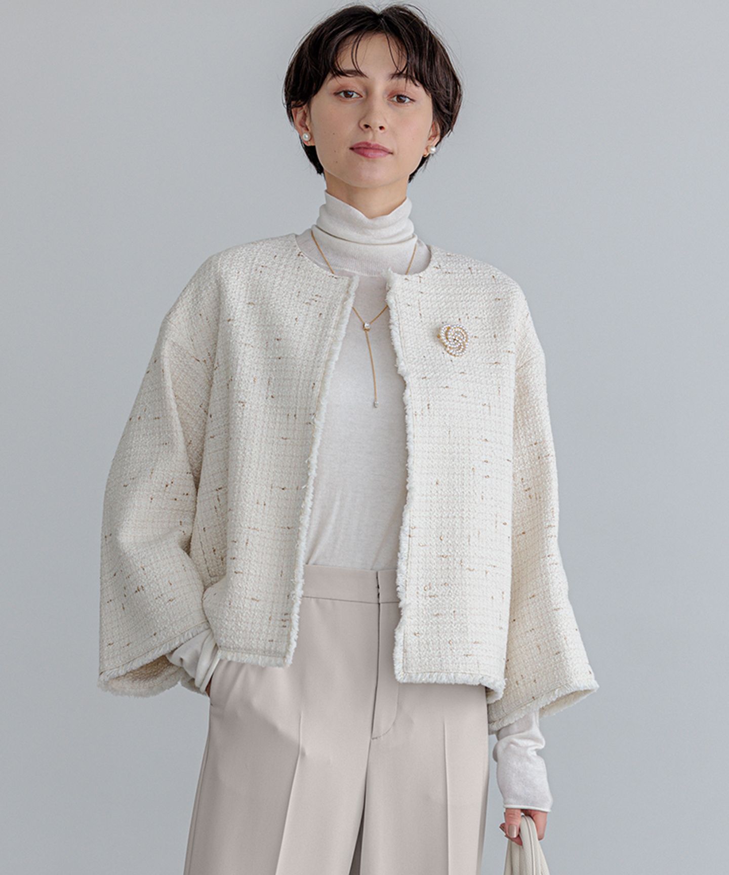 23区 S(ニジュウサンク エス)/GIOLICA ノーカラー ツイード ジャケット