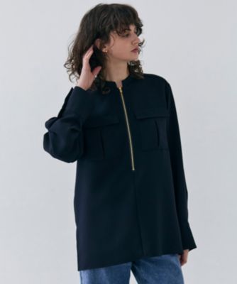 BEIGE, ベイジ 36【洗える】JASMINE スタンドカラージップブラウス