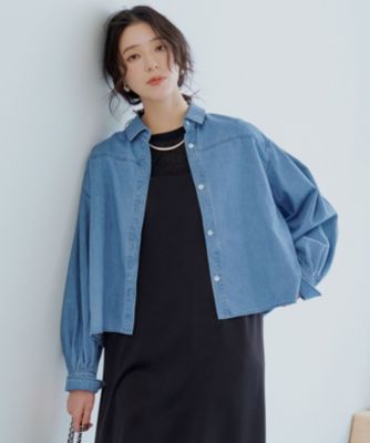 集英社HAPPY PLUS STORE23区 L（ニジュウサンク エル）/【Oggi3月号掲載/洗える】ライトダンガリー クロップド ボリュームスリーブ シャツ
