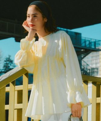 集英社HAPPY PLUS STORE23区 S（ニジュウサンク エス）/【洗える】シアーコットンシルク シャーリング デザイン ブラウス