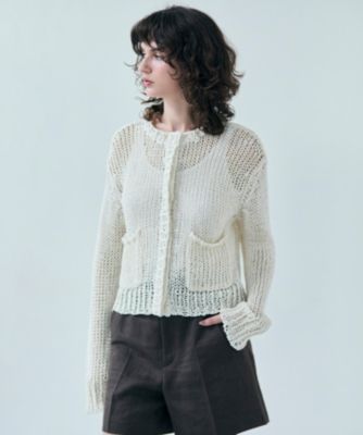 集英社HAPPY PLUS STOREBEIGE，（ベイジ）/【洗える】THYME / クルーネックコットンメッシュカーディガン