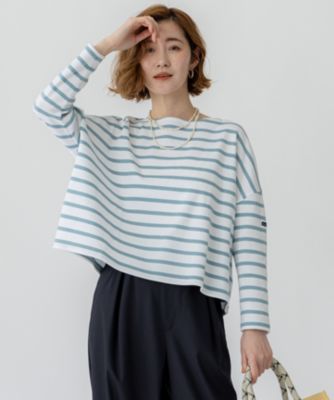 【美品】23区 Armor-lux スムースボーダークロップドカットソー 46 洗える】Armor-lux スムース クロップド ボーダー カットソー
