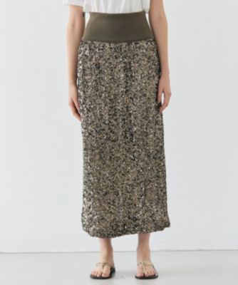 BEIGE, ベイジ　ALYSSUME / スパンコールストレッチニットスカート BEIGE，(ベイジ)の【洗える】ALYSSUME / スパンコールストレッチ