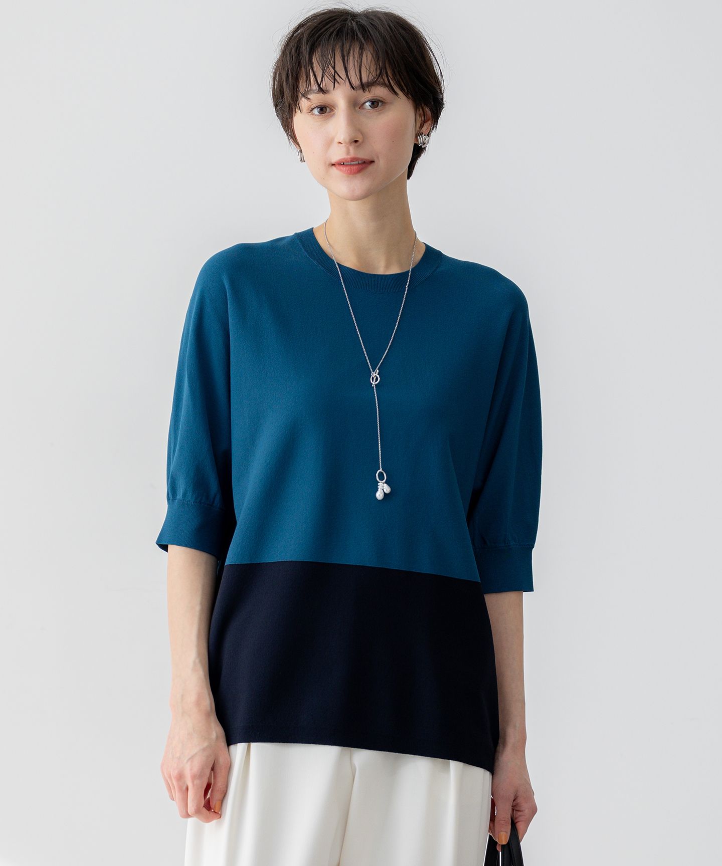 23区 L(ニジュウサンク エル)/【洗える】レーヨンポリエステルストレッチ ドルマン ニット