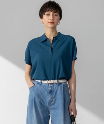 集英社HAPPY PLUS STORE23区 L（ニジュウサンク エル）/【洗える】レーヨンポリエステルストレッチ フレンチスリーブ ポロニット