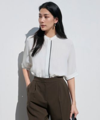 【美品】24ss BackSatinAmunzen バンドカラー ブラウス 比翼 新色追加・接触冷感・UVケア・速乾・洗える】BackSatinAmunzen 5