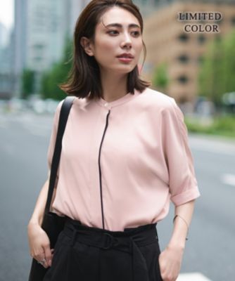 【美品】24ss BackSatinAmunzen バンドカラー ブラウス 比翼 ICB(アイシービー)の【人気のため新色追加・接触冷感・UVケア