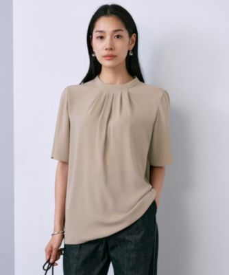 【接触冷感・UVケア・速乾・洗える】BackSatinAmunzen ハイネックブラウス ICB ブラウス シャツ 「接触冷感・UVケア・速乾・洗える