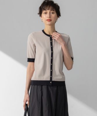 今期レーヨンポリエステルストレッチ 半袖 カーディガン 23区 S(ニジュウサンク エス)の【WEB&一部店舗限定/洗える】レーヨン