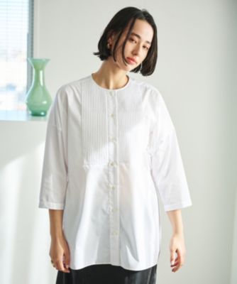 集英社HAPPY PLUS STORE#Newans（ハッシュニュアンス）/【洗濯機可能/シワになりにくい】〈お腹・腰回りをカバー〉ピンタックデザインスクエアブラウス