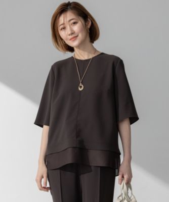 【洗える/接触冷感/UVケア】ストレッチジョーゼット シアーコンビ カットソー 23区｜【洗える/接触冷感/UVケア】ストレッチジョーゼット
