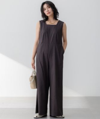 集英社HAPPY PLUS STORE23区 L（ニジュウサンク エル）/【洗える】リネンレーヨンストレッチ スクエアネック オールインワン