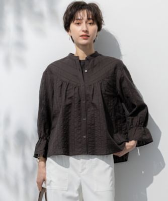 集英社HAPPY PLUS STORE23区 L（ニジュウサンク エル）/【洗える】カラミ ストライプ  切り替え ブラウス