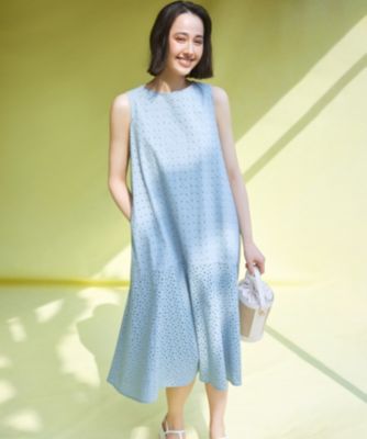 新品未使用ブルマリンレースノースリーブワンピースシルク混紡40 ウエスト切替袖ギャザーノースリーブワンピース｜WOMEN｜250HAF33-026E