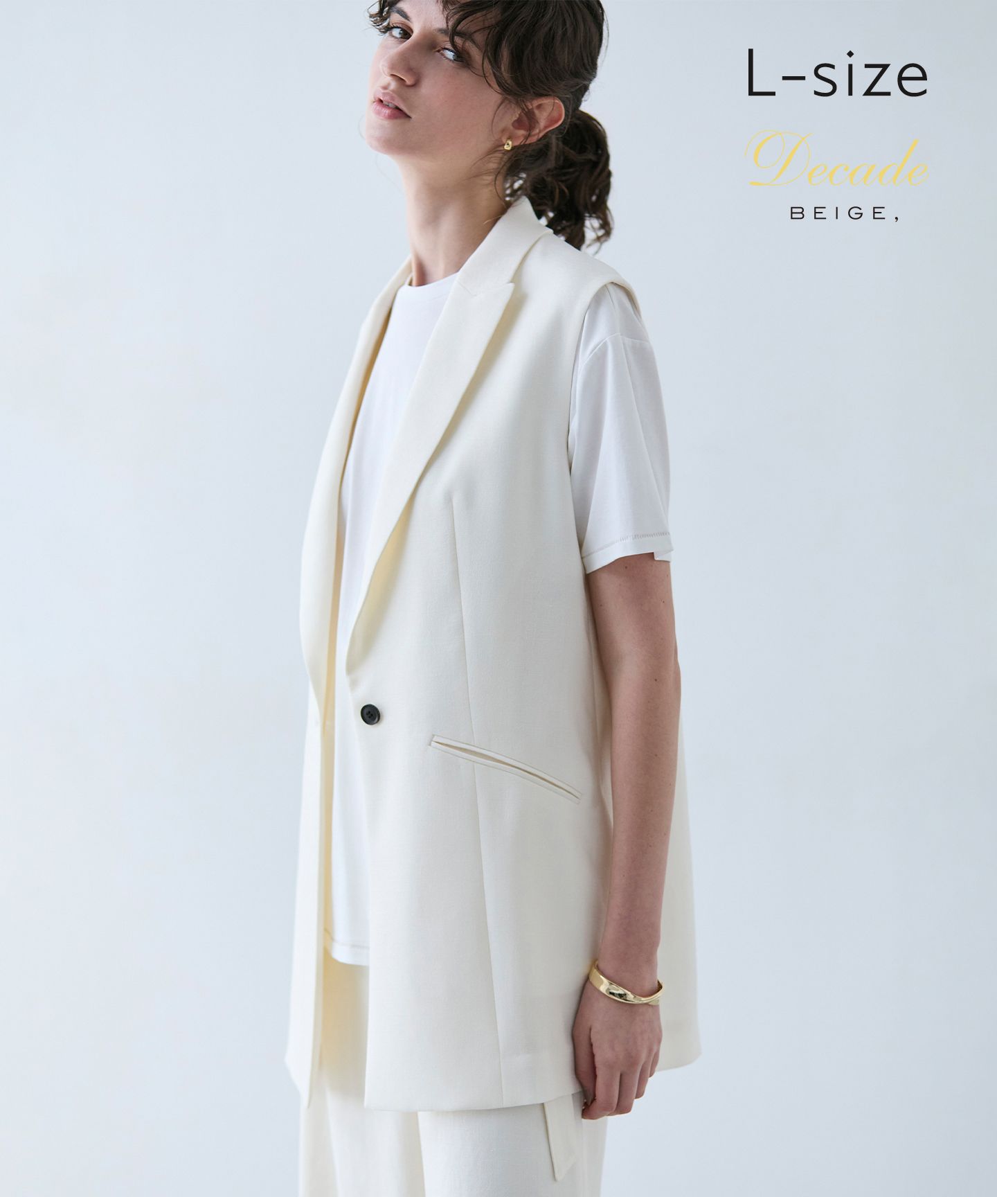 BEIGE，(ベイジ)/【L-size・洗える】CAROLE / リネンライクノースリーブジレジャケット