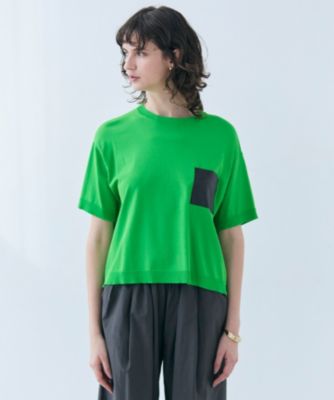 集英社HAPPY PLUS STOREBEIGE，（ベイジ）/【洗える】NADIA / レザーポケット付き半袖ニットTシャツ