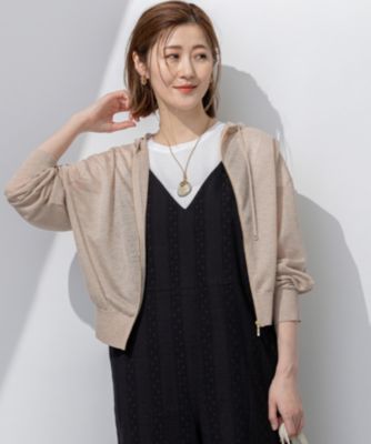 【極美品】23区　シャイニーシアー ニット パーカー　大きいサイズ　46 今季 23区(ニジュウサンク)の【洗える】シャイニーシアー ニット