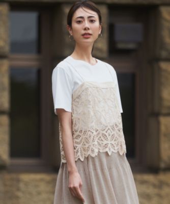 集英社HAPPY PLUS STORE23区 L（ニジュウサンク エル）/【好評につき新色追加/汗じみ防止】エンブロイダリージャージー レースキャミソール付き カットソー