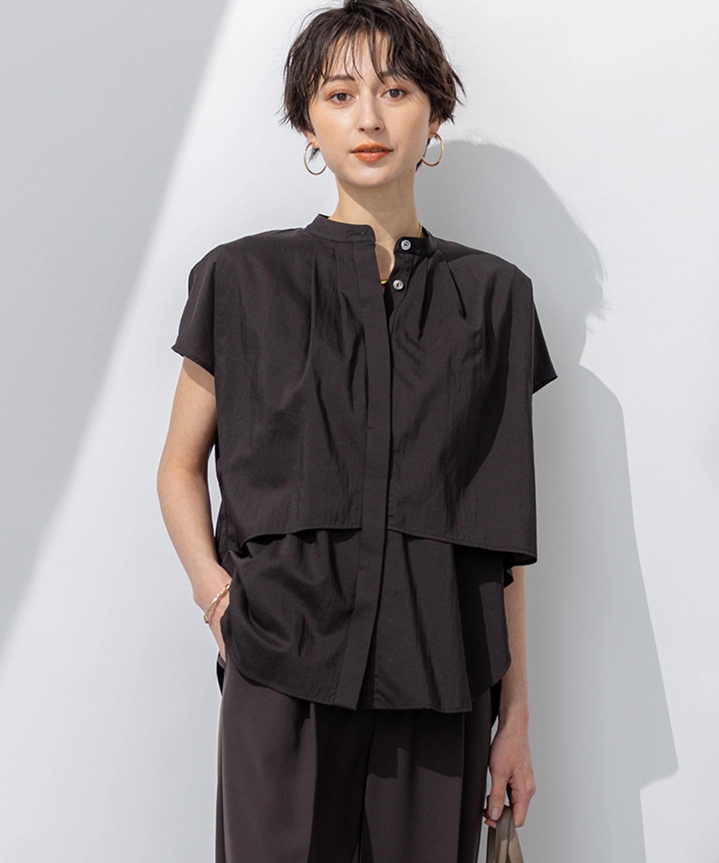 23区 L(ニジュウサンク エル)/【撥水加工/洗える】シアーナイロンツイル レイヤード ブラウス