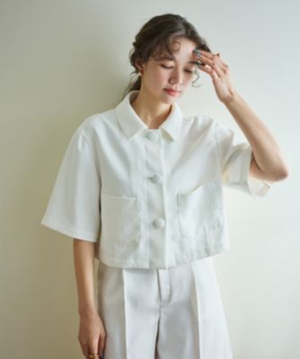 #Newans〈花乃まりあさんコラボ〉クロップドシャツジャケット Newans(ハッシュニュアンス)の【シワになりにくい】〈花乃まりあ
