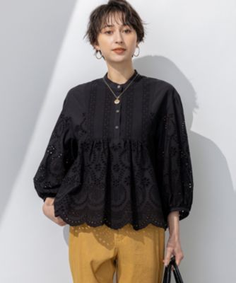 集英社HAPPY PLUS STORE23区 L（ニジュウサンク エル）/【洗える】コットンエンブロイダリー クロップド ブラウス