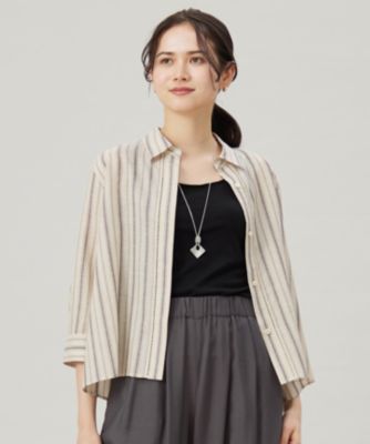 集英社HAPPY PLUS STORE自由区 L（ジユウク　エル）/【接触冷感・吸水速乾・洗える】ナチュラルリネンクロップド丈 シャツ