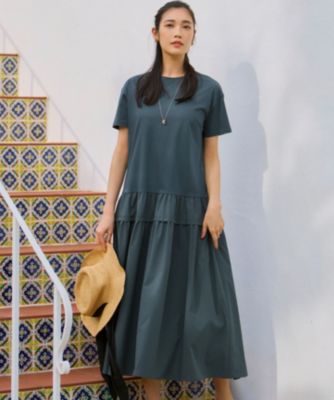 ニジュウサンク ティアードワンピース ロングワンピース 爽やか 綿 ブルー Ｌ ニジュウサンク ティアードワンピース ロングワンピース 爽やか