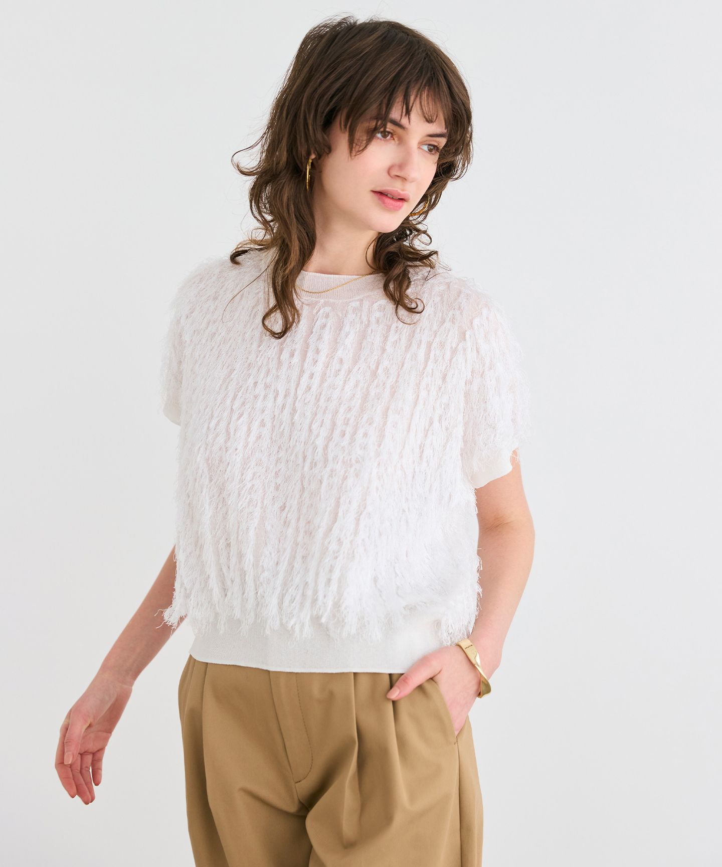 BEIGE，(ベイジ)/【洗える】LYCORIS / カットジャカードプルオーバーニット