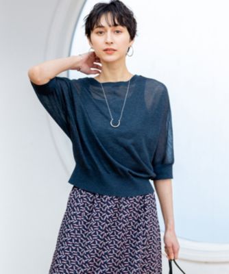 集英社HAPPY PLUS STORE23区 L（ニジュウサンク エル）/【前後着用可能/洗える】シャイニーシアー 5分袖 カーディガン