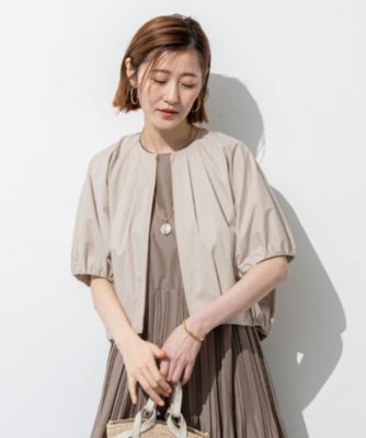 新品23区 SLOW Light Nylon ノーカラー ブルゾン ベージュ40 ナイロン2WAYストレッチ ノーカラー ブルゾン / 23区